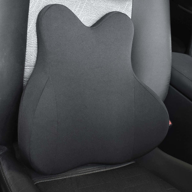 Universal Black Car Back Cushion with Ergonomic Lumbar Support for Comfortable Driving